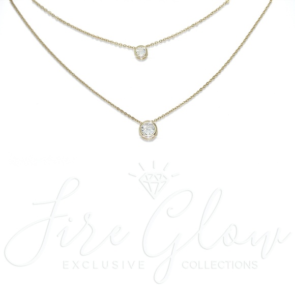 2 Tier Double Round Gems Charm Necklace Gold Tone - Picture 10 of 12